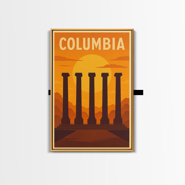 Columbia Travel Poster, Framed Canvas Print, Gold Art Deco Poster Art, Columbia Travel Art, Vintage Travel Art, Travel Art Print