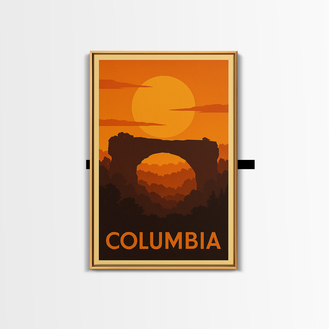 Columbia Travel Poster, Canvas Print, Warm Sunset Silhouette Art, Columbia City Art, Retro Travel Print, Eclectic Wall Decor, Wall Art