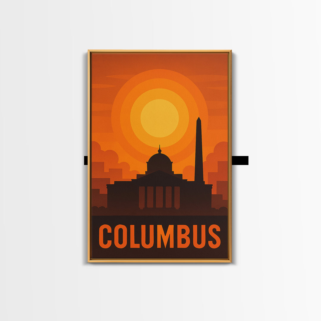 Columbus Travel Poster, Canvas Print, Golden Travel Poster Art, Columbus City Art, Living Room Wall Art, Vintage City Poster, Poster Art
