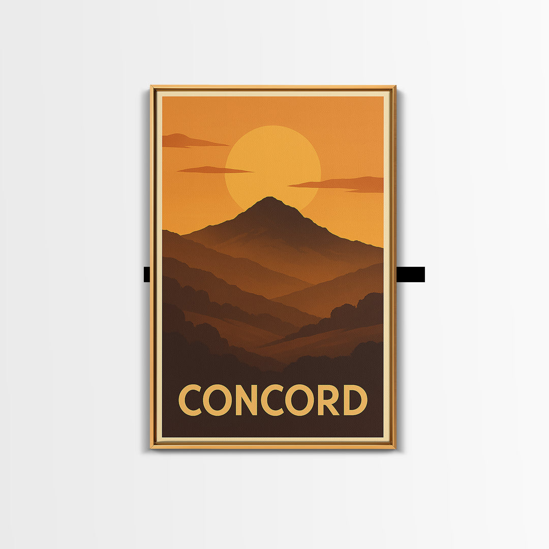 Concord Travel Poster, Canvas Print, Warm Sunset Silhouette Art, Concord Wall Art, Travel Poster Set, Mid Century Wall Art, Home Decor