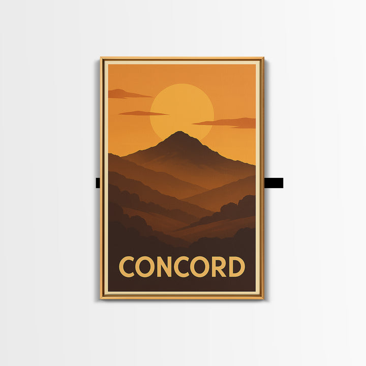 Concord Travel Poster, Canvas Print, Warm Sunset Silhouette Art, Concord Wall Art, Travel Poster Set, Mid Century Wall Art, Home Decor
