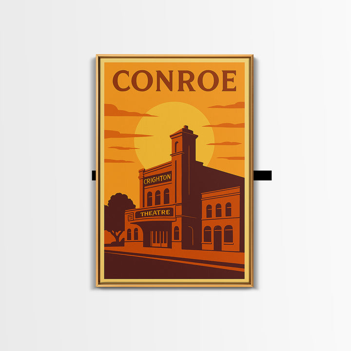 Conroe Texas Travel Poster, Canvas Print, Golden Poster Art, Conroe Art Print, Vintage Travel Print, Retro Travel Print, City Illustration