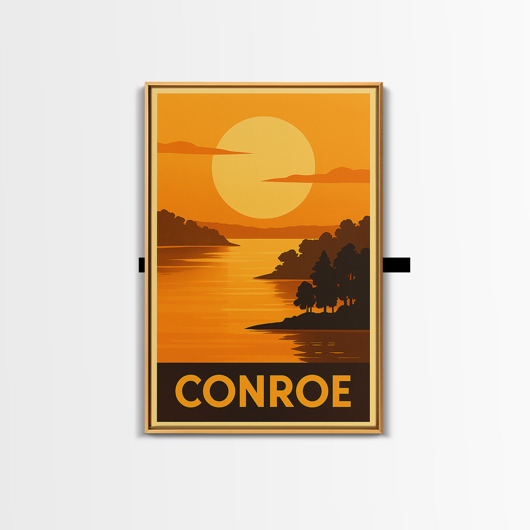 Conroe Travel Poster, Canvas Print, Golden Travel Poster Art, Conroe Poster Print, Living Room Wall Art, Home Office Decor, Wall Art