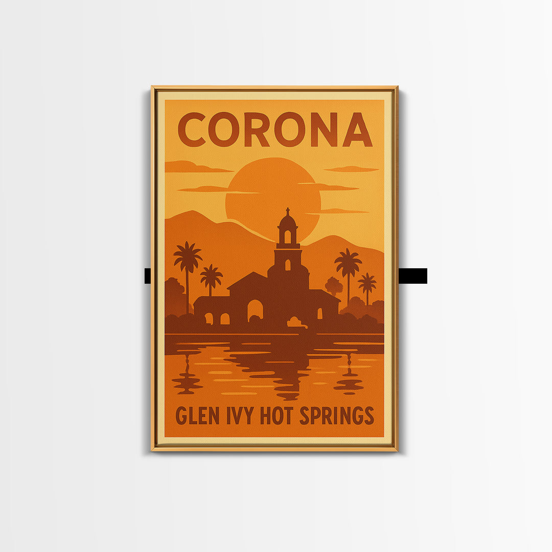 Corona California Travel Poster, Canvas Print, Gold Art Deco Poster Art, Corona City Art, Travel Art Print, Retro Travel Print, Wall Decor