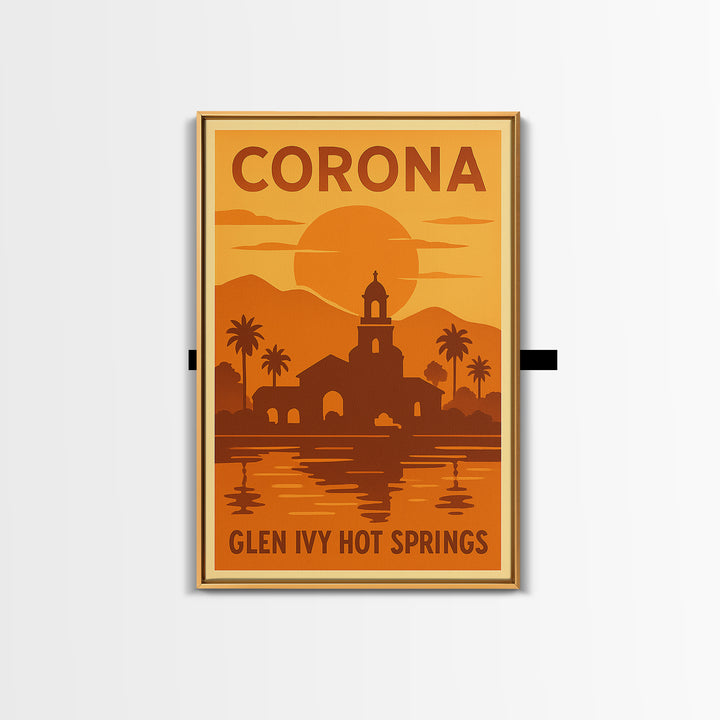 Corona California Travel Poster, Canvas Print, Gold Art Deco Poster Art, Corona City Art, Travel Art Print, Retro Travel Print, Wall Decor