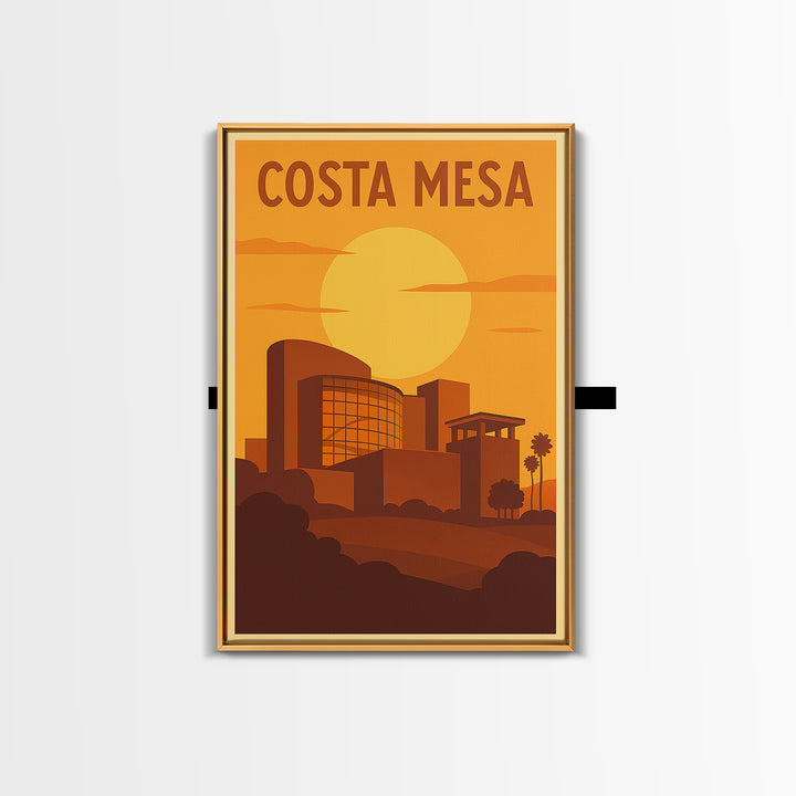Costa Mesa California Travel Poster, Canvas Print, Warm Sunset Silhouette Art, Costa Mesa Wall Art, Travel Prints, Travel Art Print