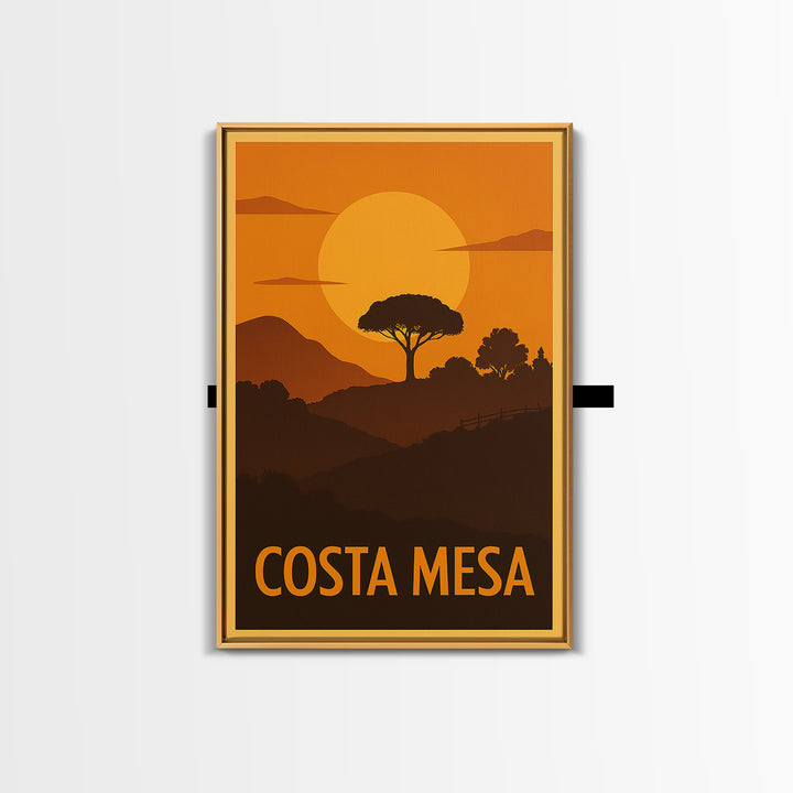 Costa Mesa Travel Poster, Canvas Print, Gold Art Deco Poster Art, Costa Mesa City Art, Gift For Travelers, Mid Century Wall Art