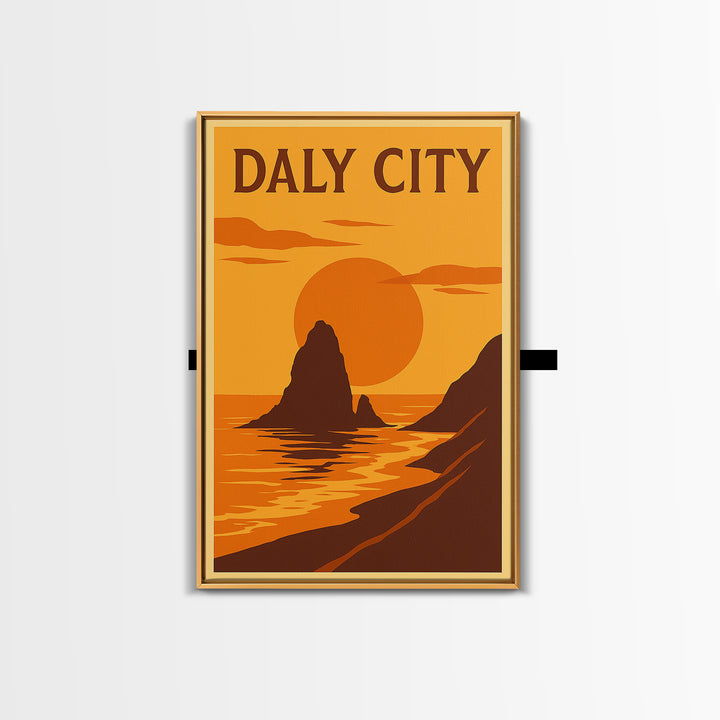 Daly City California Travel Poster, Canvas Print, Warm Sunset Silhouette Art, Daly Art Print, Wanderlust Decor, Gift For Travelers
