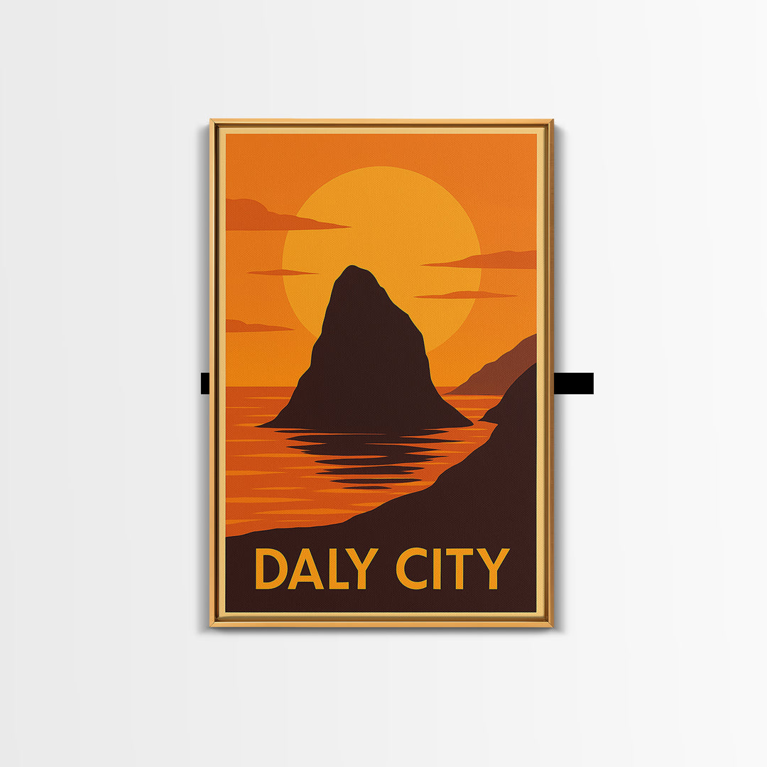 Daly City Travel Poster, Framed Canvas Print, Gold Art Deco Poster Art, Daly City Wall Art, Gift For Travelers, Fine Art Print