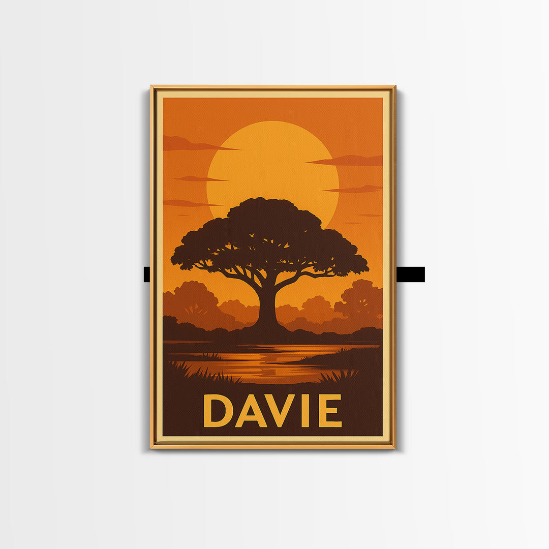 Davie Travel Poster, Canvas Print, Gold Art Deco Poster Art, Davie City Art, Wanderlust Decor, Fine Art Print, Watercolor Skyline