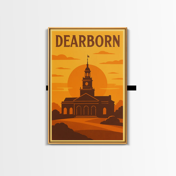 Dearborn Michigan Travel Poster, Canvas Print, Gold Art Deco Poster Art, Dearborn Wall Art, Travel Poster Art, Wall Decor, Office Decor