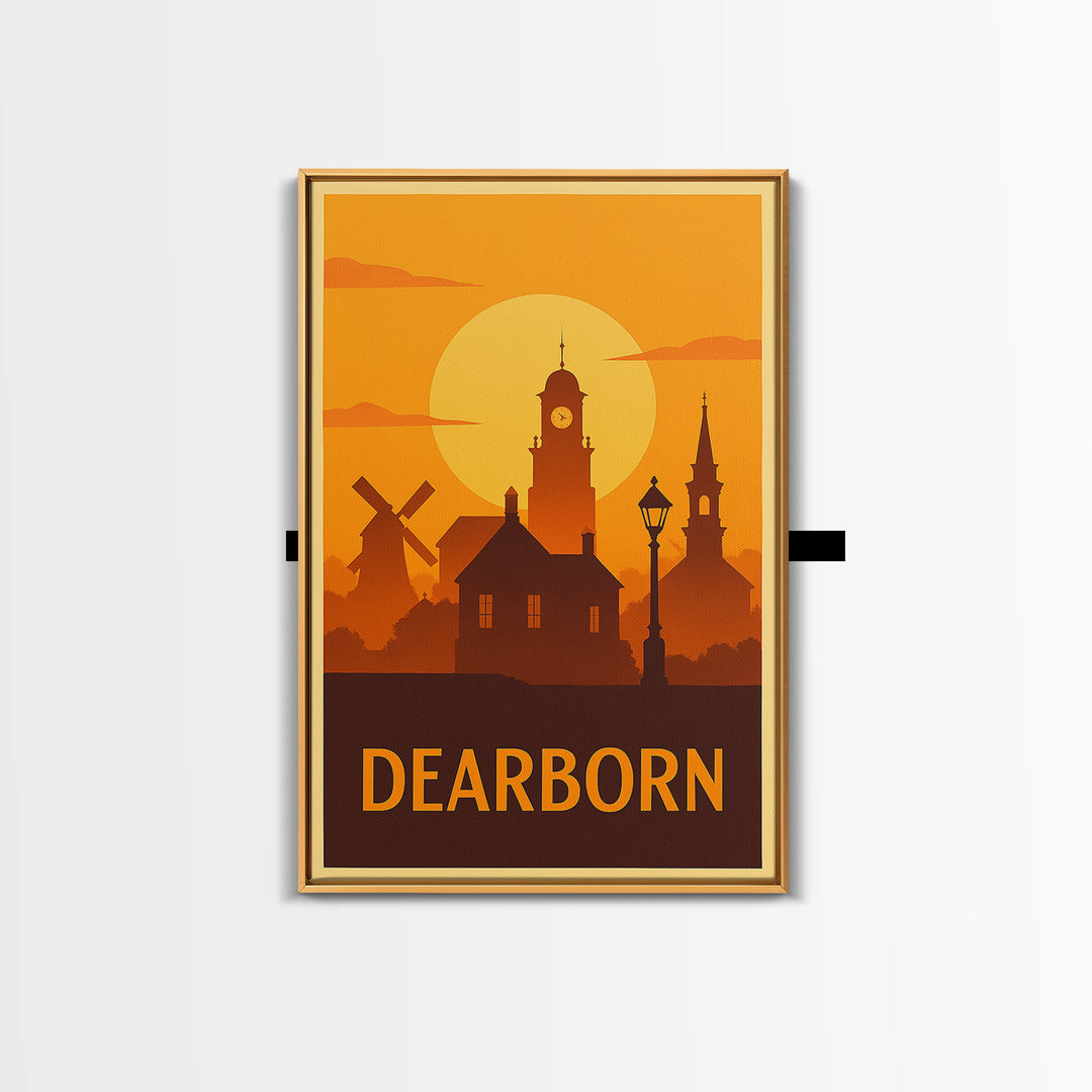 Dearborn Travel Poster, Canvas Print, Golden Travel Poster Art, Dearborn Travel Art, Wanderlust Decor, Travel Poster Set, Travel Art Print