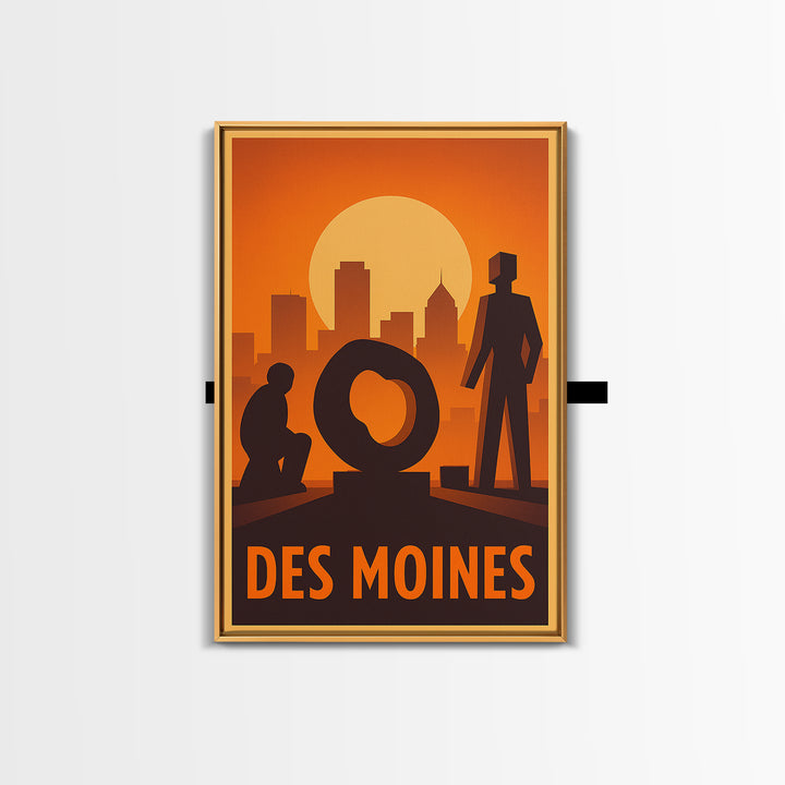Des Moines Travel Poster, Canvas Print, Gold Art Deco Poster Art, Des Moines Art Print, Travel Wall Art, Home Office Decor, Travel Print