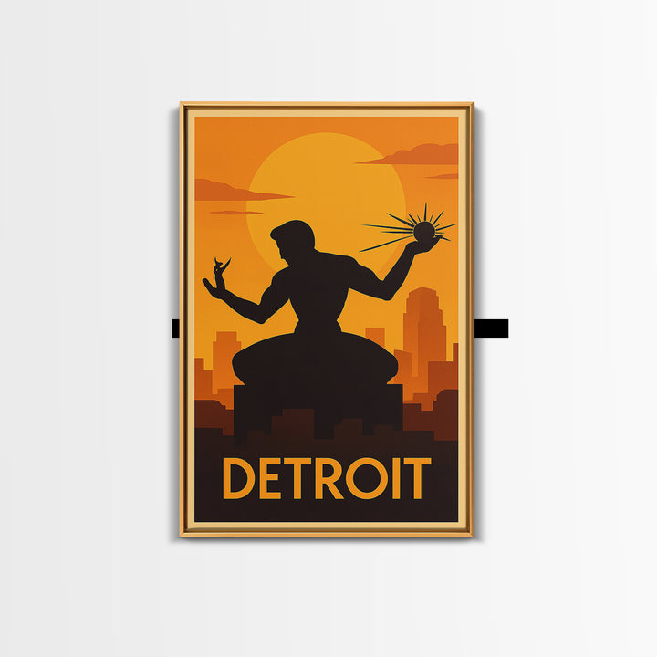 Detroit Travel Poster, Framed Canvas Print, Vintage Deco Wall Art, Detroit Travel Art, City Art Print, Travel Wall Art, Fine Art Print