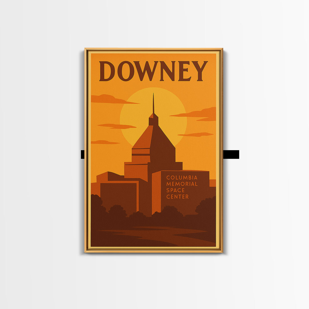 Downey California Travel Poster, Canvas Print, Gold Art Deco Poster Art, Downey Wall Art, Gift For Travelers, Retro Travel Print, Wall Decor