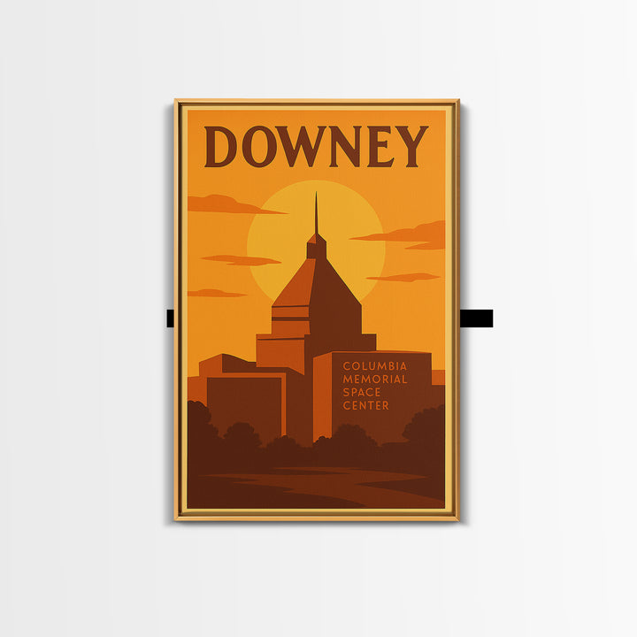 Downey California Travel Poster, Canvas Print, Gold Art Deco Poster Art, Downey Wall Art, Gift For Travelers, Retro Travel Print, Wall Decor