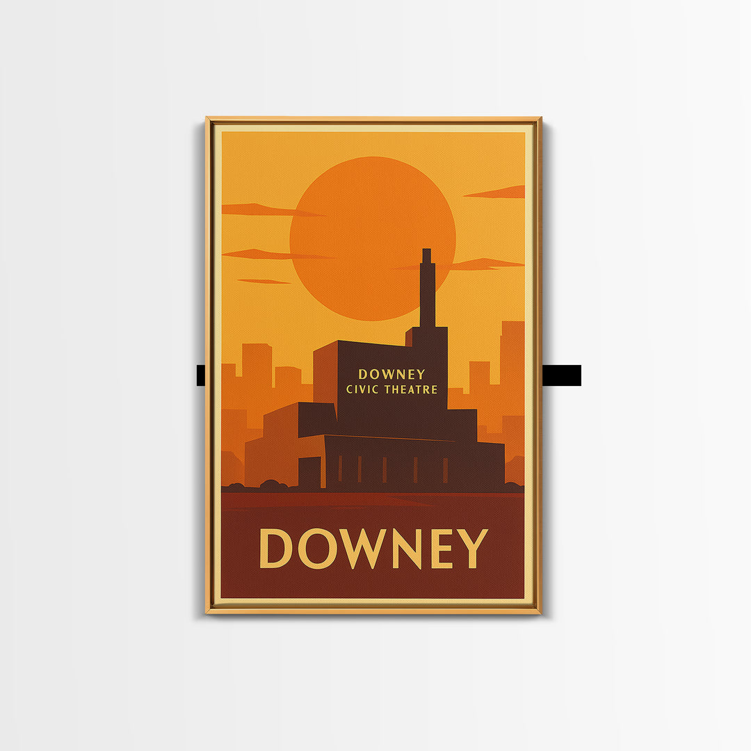 Downey Travel Poster, Framed Canvas Print, Vintage Deco Wall Art, Downey City Art, Travel Poster Art, Retro Travel Print, Travel Posters