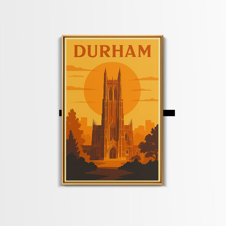 Durham North Carolina Travel Poster, Canvas Print, Warm Sunset Silhouette Art, Durham Wall Art, Vintage City Art, Travel Wall Art