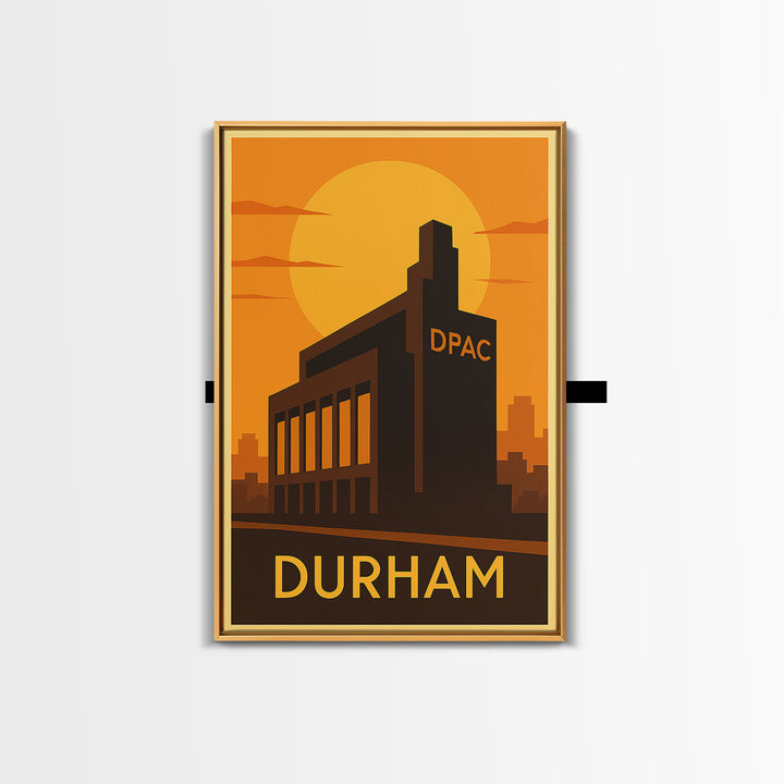 Durham Travel Poster, Framed Canvas Print, Warm Sunset Silhouette Art, Durham Art Print, Retro Travel Print, Vintage Travel Print