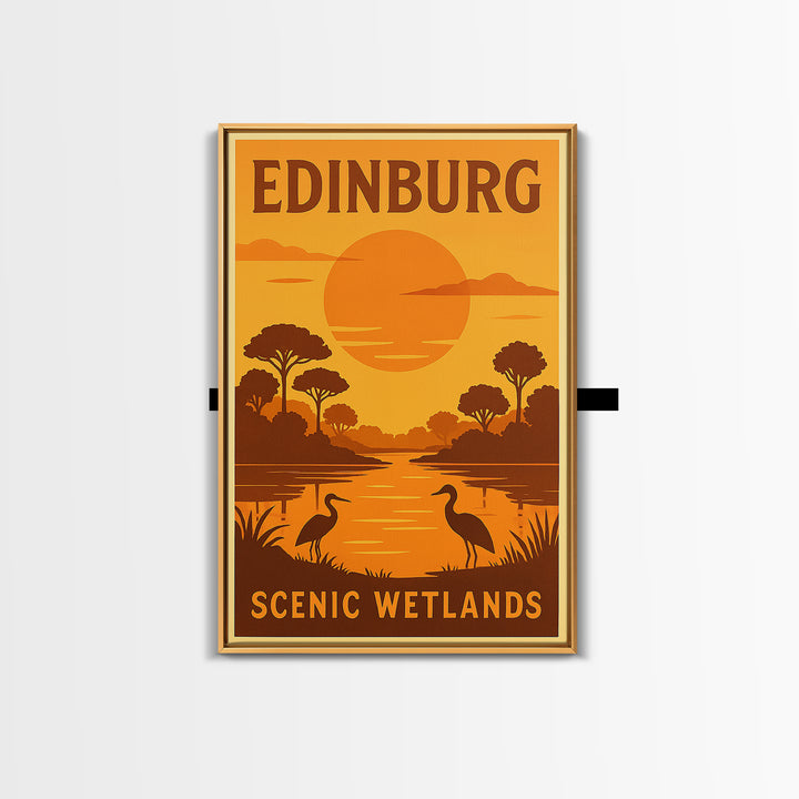 Edinburg Texas Travel Poster, Framed Canvas Print, Vintage Deco Wall Art, Edinburg Wall Art, Mid Century Wall Art, Gift For Travelers