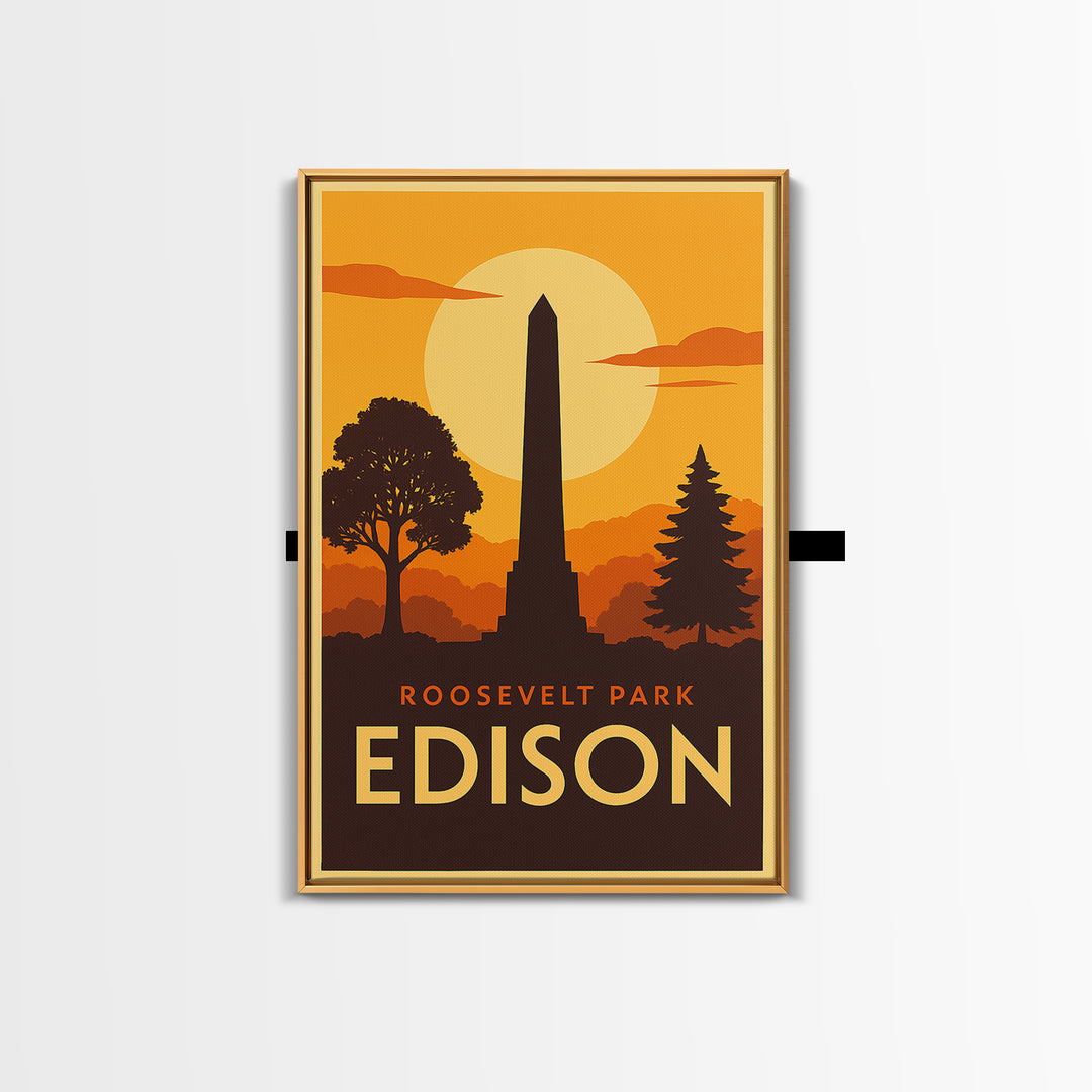 Edison Travel Poster, Canvas Print, Warm Sunset Silhouette Art, Edison Travel Art, Vintage City Poster, Mid Century Wall Art, Art Print