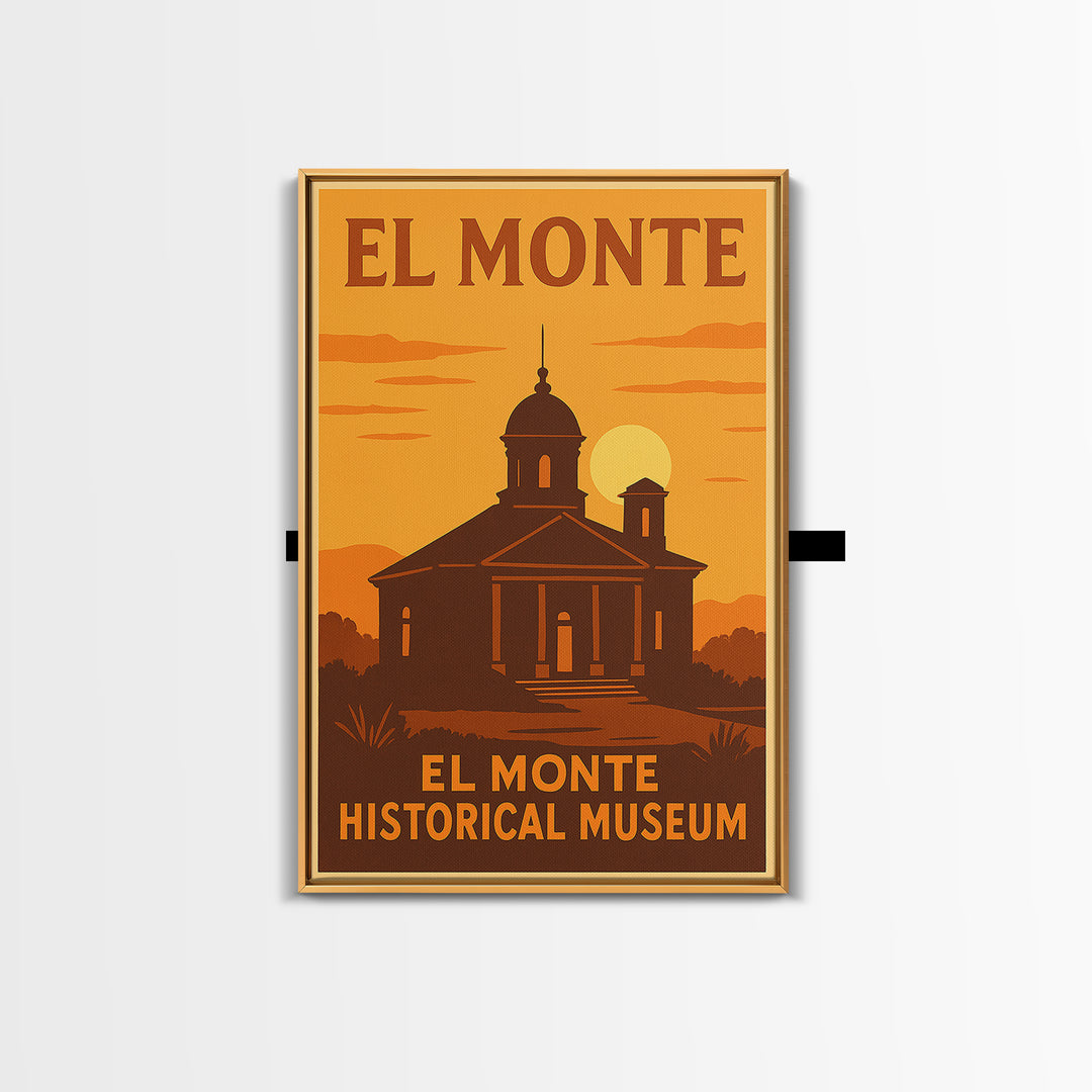 El Monte California Travel Poster, Framed Canvas Print, Warm Sunset Silhouette Art, El Monte Wall Art, Travel Wall Art, Travel Poster Set