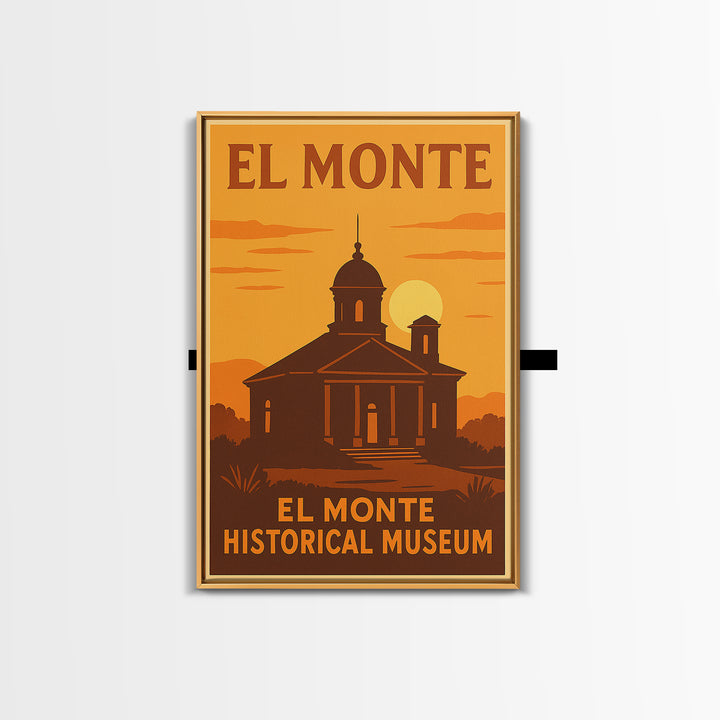 El Monte California Travel Poster, Framed Canvas Print, Warm Sunset Silhouette Art, El Monte Wall Art, Travel Wall Art, Travel Poster Set