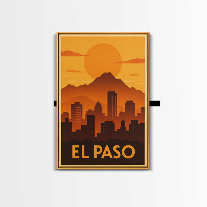 El Paso Travel Poster, Canvas Print, Golden Travel Poster Art, El Paso City Art, Retro Travel Print, Vintage City Art, City Illustration