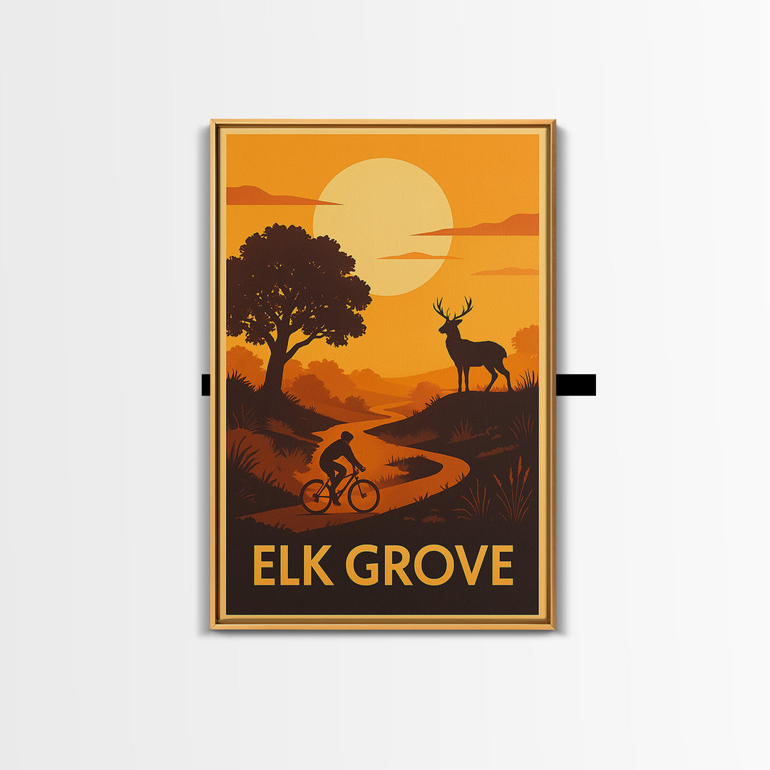 Elk Grove Travel Poster, Framed Canvas Print, Golden Travel Poster Art, Elk Grove Wall Art, Travel Poster Art, Travel Wall Art