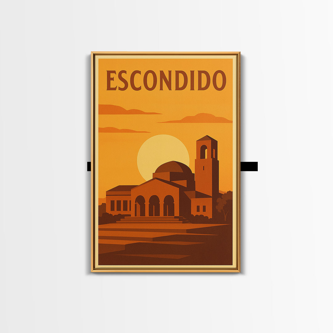 Escondido California Travel Poster, Canvas Print, Gold Art Deco Poster Art, Escondido City Art, Travel Wall Decor, Mid Century Wall Art