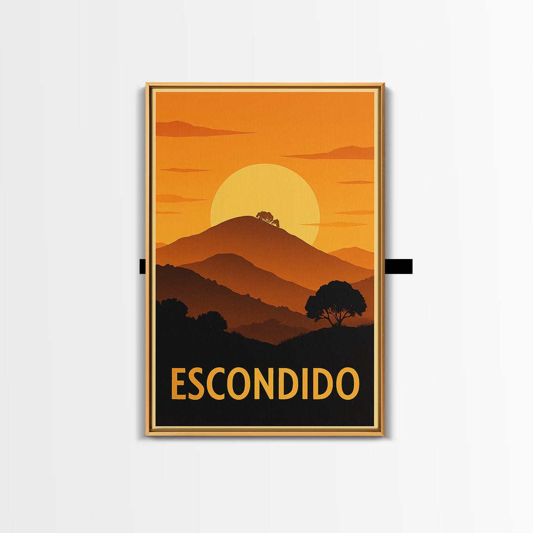 Escondido Travel Poster, Framed Canvas Print, Golden Travel Poster Art, Escondido City Art, Fine Art Print, Travel Art Print, Art Print