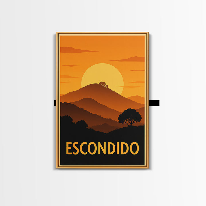 Escondido Travel Poster, Framed Canvas Print, Golden Travel Poster Art, Escondido City Art, Fine Art Print, Travel Art Print, Art Print