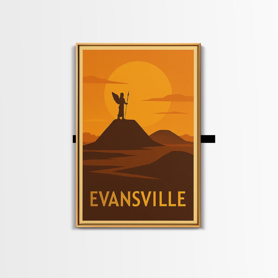 Evansville Travel Poster, Canvas Print, Golden Travel Poster Art, Evansville Poster Print, City Travel Prints, Travel Poster Art