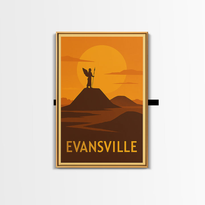 Evansville Travel Poster, Canvas Print, Golden Travel Poster Art, Evansville Poster Print, City Travel Prints, Travel Poster Art