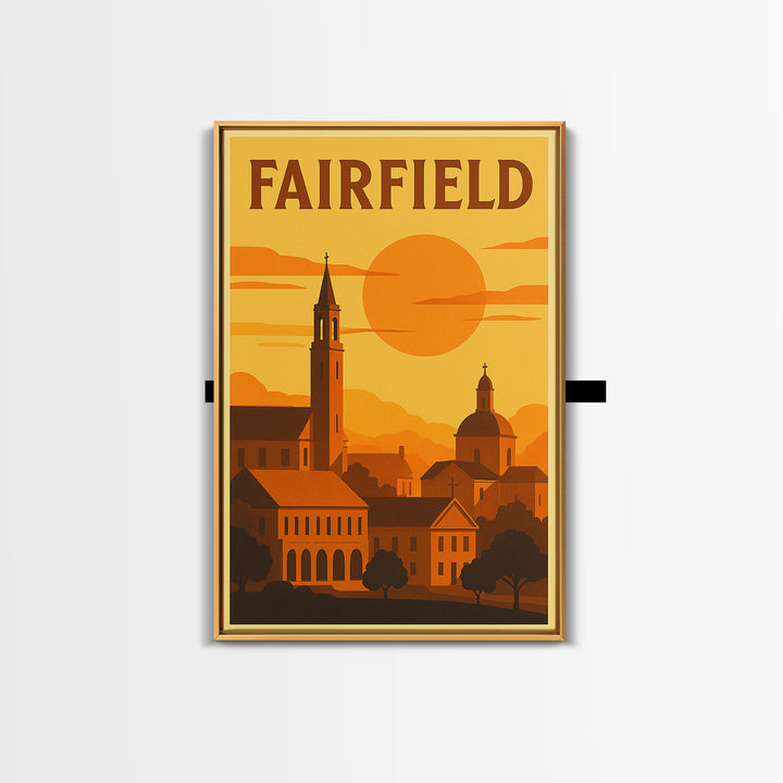 Fairfield California Travel Poster, Canvas Print, Warm Sunset Silhouette Art, Fairfield Wall Art, Vintage Travel Print, Retro Travel Print