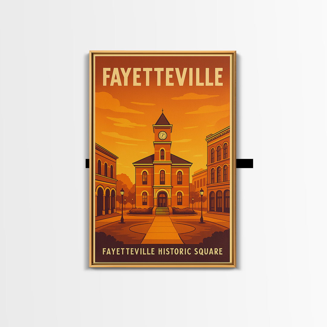 Fayetteville North Carolina Travel Poster, Canvas Print, Golden Travel Poster Art, Fayetteville Art Print, Wall Decor, Retro Travel Print