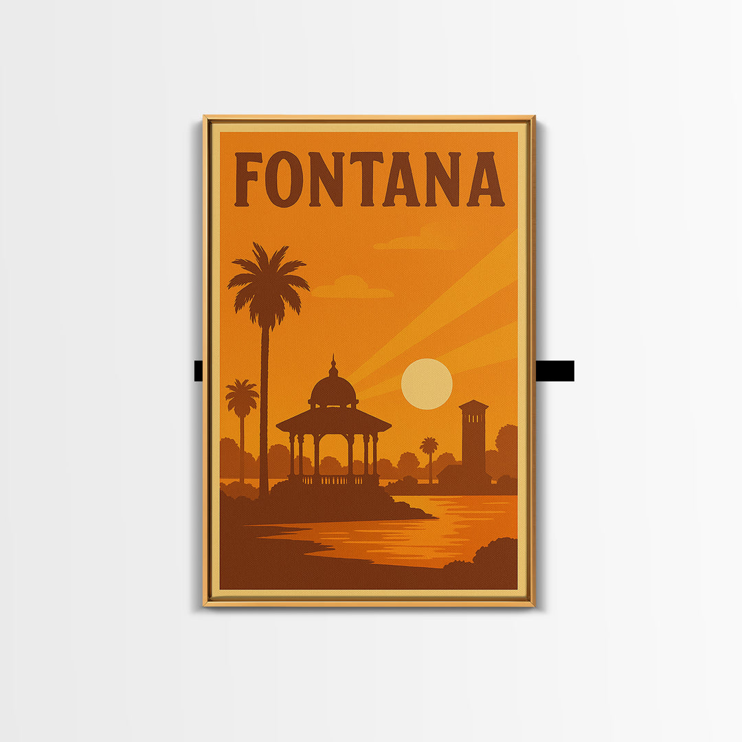 Fontana California Travel Poster, Canvas Print, Warm Sunset Silhouette Art, Fontana Travel Art, City Travel Prints, Travel Art, Home Decor