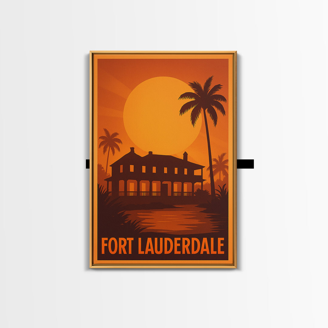 Fort Lauderdale Travel Poster, Canvas Print, Golden Travel Poster Art, Fort Lauderdale City Art, Travel Poster Art, Eclectic Wall Decor