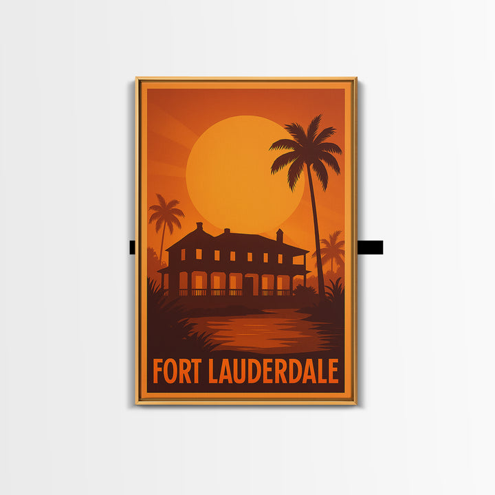 Fort Lauderdale Travel Poster, Canvas Print, Golden Travel Poster Art, Fort Lauderdale City Art, Travel Poster Art, Eclectic Wall Decor