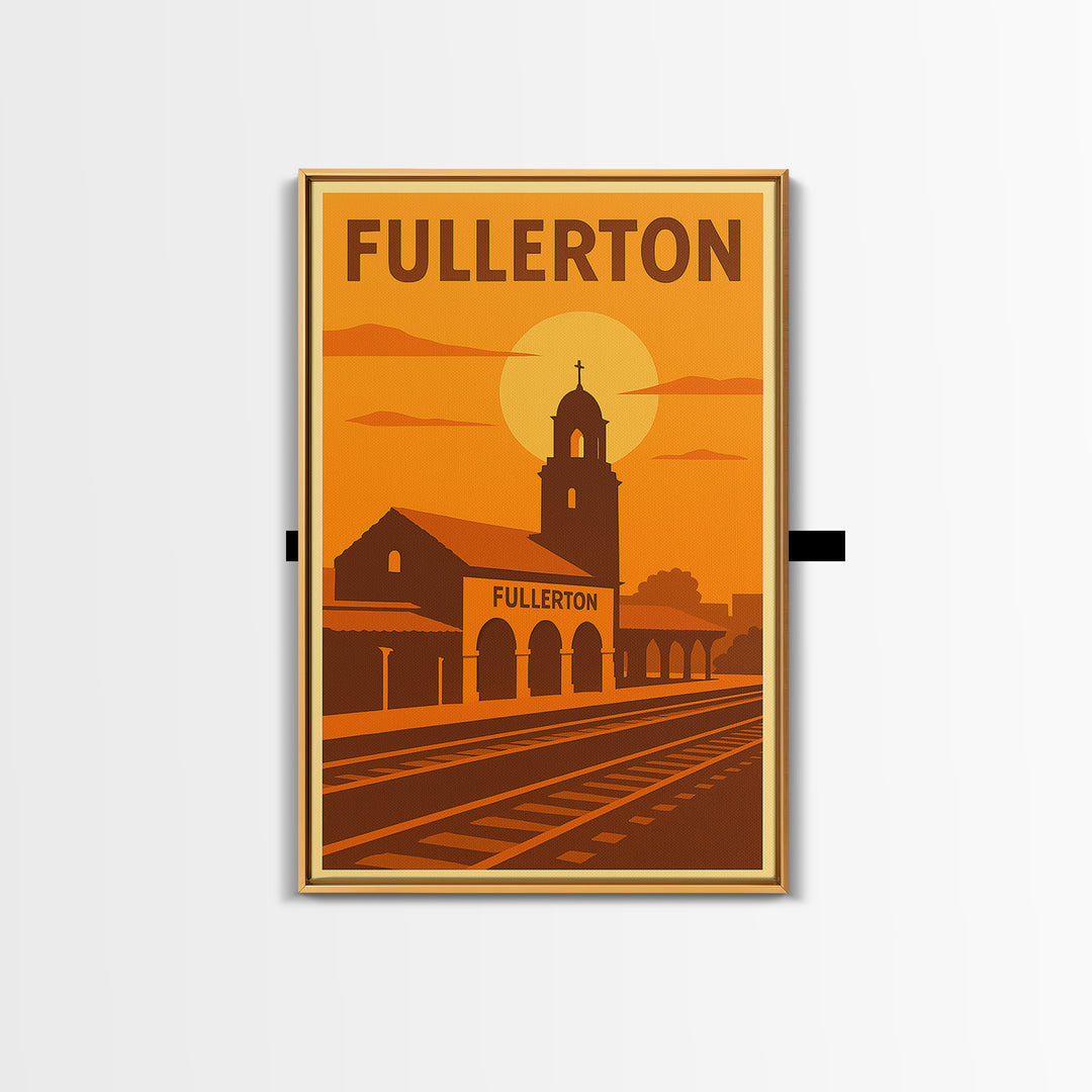 Fullerton California Travel Poster, Canvas Print, Warm Sunset Silhouette Art, Fullerton City Art, Retro Travel Print, Wall Decor, Poster Art