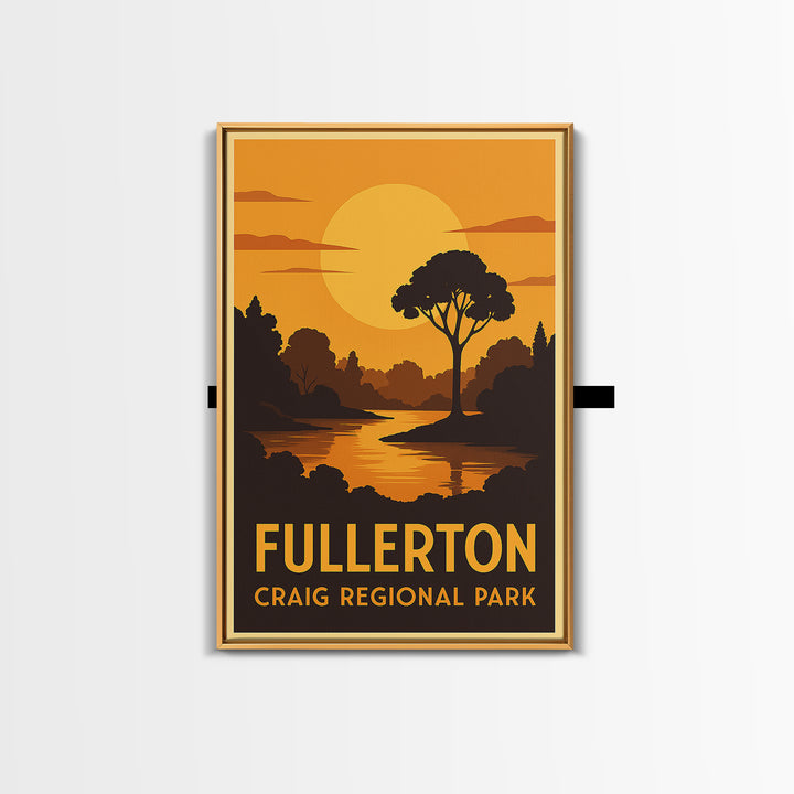 Fullerton Travel Poster, Canvas Print, Warm Sunset Silhouette Art, Fullerton Art Print, City Travel Prints, Vintage Travel Print