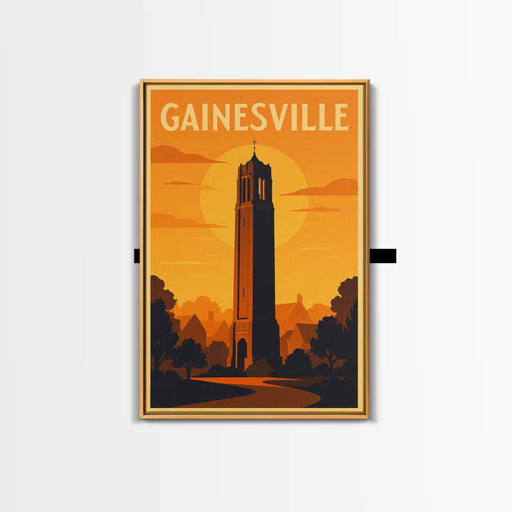 Gainesville Florida Travel Poster, Canvas Print, Gold Art Deco Poster Art, Gainesville Wall Art, City Travel Prints, Travel Art Print