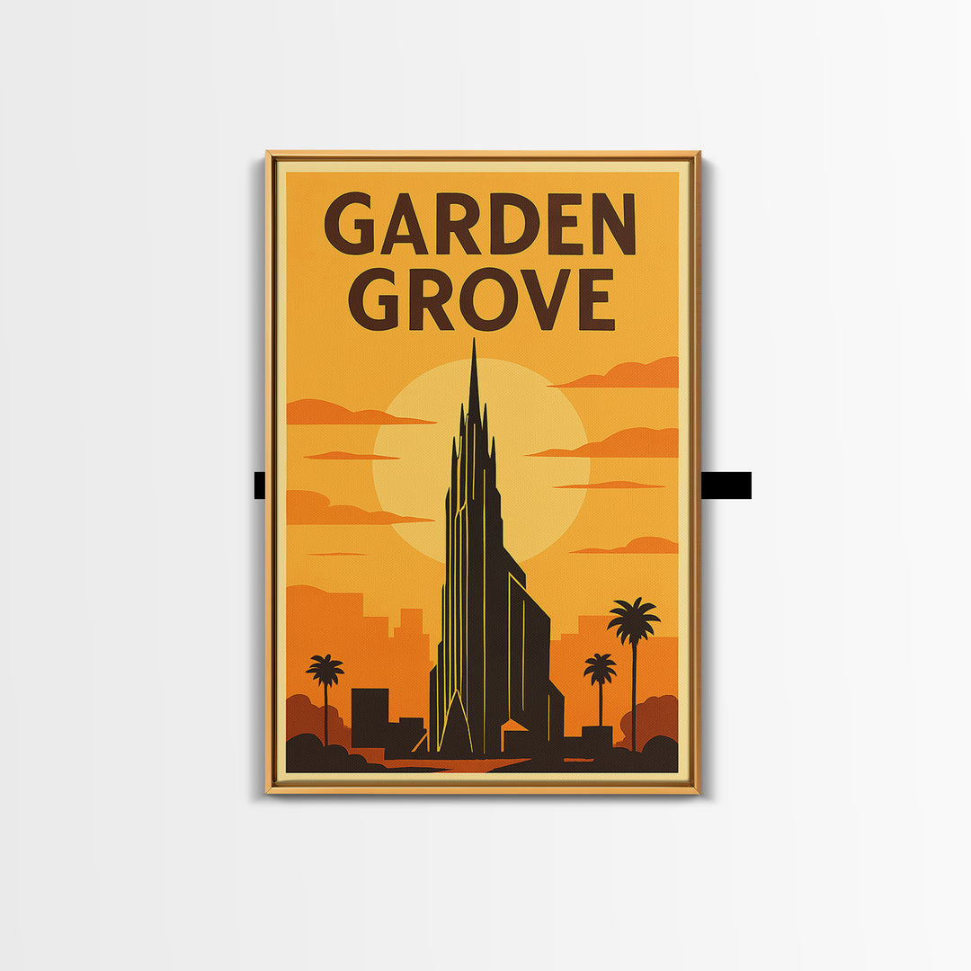 Garden Grove California Travel Poster, Canvas Print, Gold Art Deco Poster Art, Garden Grove Wall Art, City Art, Watercolor Downtown Skyline
