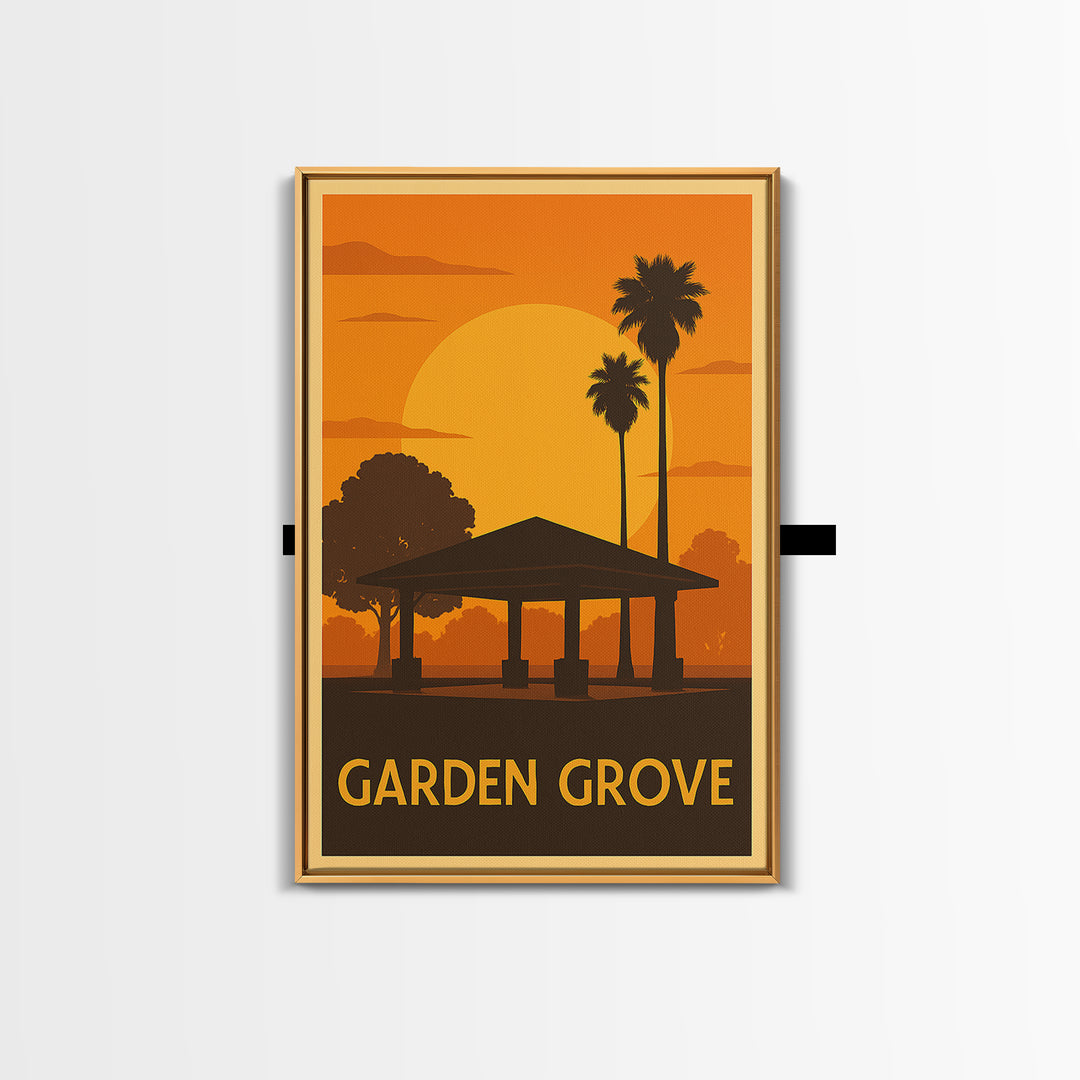Garden Grove Travel Poster, Framed Canvas Print, Golden Travel Poster Art, Garden Grove Poster Print, Vintage Travel Art, Travel Wall Art