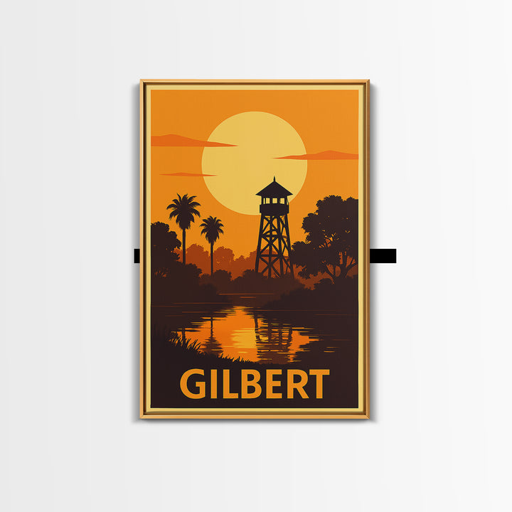Gilbert Travel Poster, Framed Canvas Print, Golden Travel Poster Art, Gilbert Travel Art, Travel Wall Decor, Travel Wall Art, Design 2