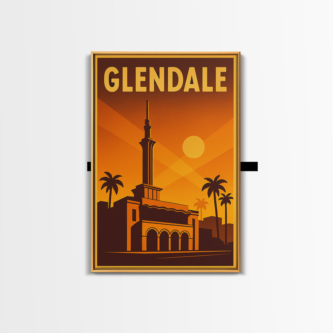 Glendale Arizona Travel Poster, Framed Canvas Print, Gold Art Deco Poster Art, Glendale Art Print, Home Office Decor, Living Room Wall Art