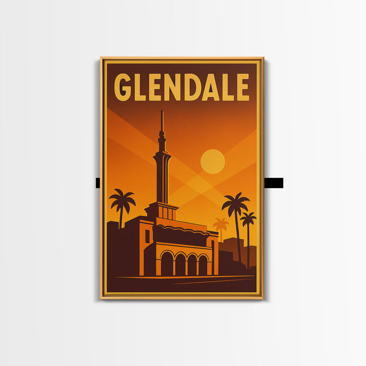 Glendale Arizona Travel Poster, Framed Canvas Print, Gold Art Deco Poster Art, Glendale Art Print, Home Office Decor, Living Room Wall Art