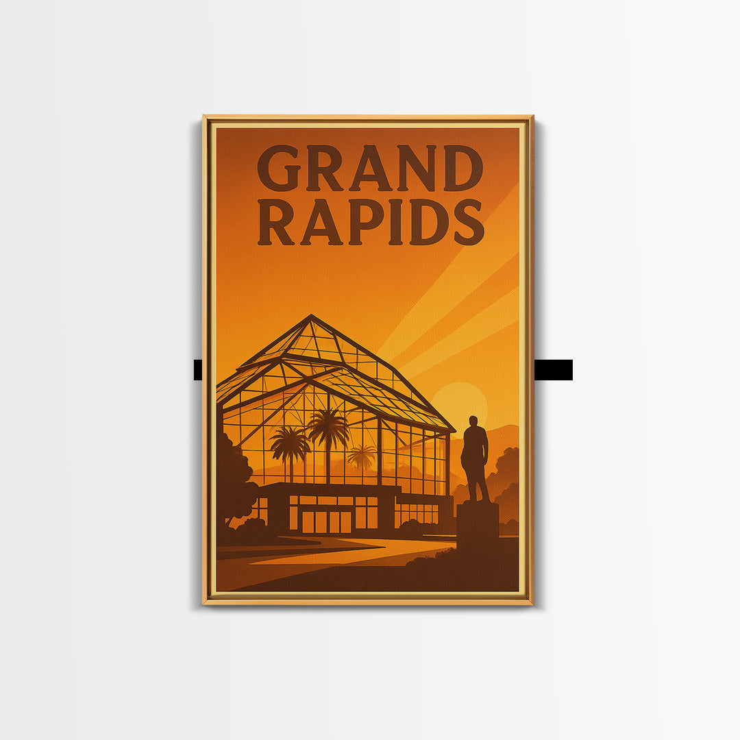 Grand Rapids Michigan Travel Poster, Canvas Print, Golden Travel Poster Art, Grand Rapids Art Print, Home Office Decor, City Travel Prints