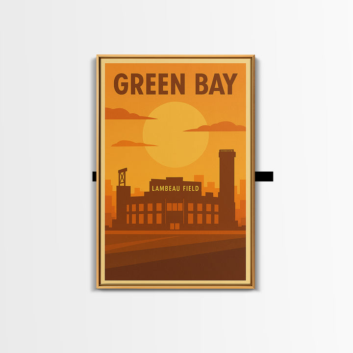 Green Bay Wisconsin Travel Poster, Framed Canvas Print, Vintage Deco Wall Art, Green Bay Wall Art, Gift For Travelers, City Illustration