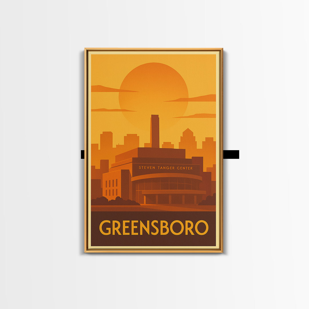 Greensboro Travel Poster, Framed Canvas Print, Gold Art Deco Poster Art, Greensboro Wall Art, City Art Print, Wanderlust Decor